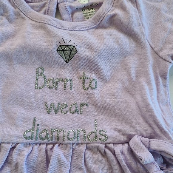 ♡ 5/$20 - Baby Koala Girl's Purple Born to Wear Diamonds Bodysuit 0-3mo. - Picture 4 of 6